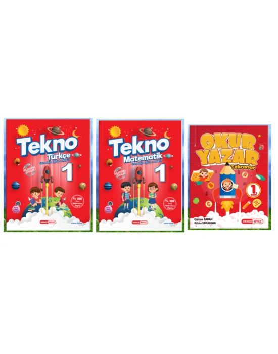 KIRMIZI BEYAZ YAYINLARI 1.SINIF 2.DÖNEM TEKNO TÜRKÇE - MATEMATİK - OKUR YAZAR TEKRAR 3LÜ SET