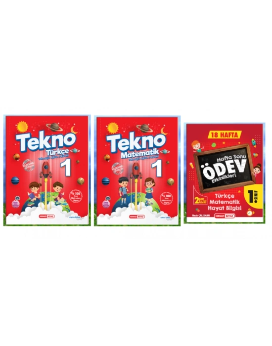 KIRMIZI BEYAZ YAYINLARI 1.SINIF 2.DÖNEM TEKNO TÜRKÇE - MATEMATİK - HAFTA SONU ETKİNLİKLERİ 3LÜ SET