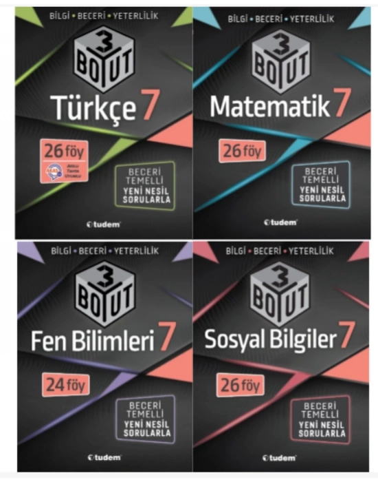 TUDEM YAYINLARI 7.SINIF 3 BOYUT TÜRKÇE - MATEMATİK - FEN BİLİMLERİ - SOSYAL BİLGİLER BECERİ TEMELLİ SORU BANKASI