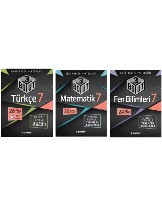 TUDEM YAYINLARI 7.SINIF 3 BOYUT TÜRKÇE - MATEMATİK - FEN BİLİMLERİ  BECERİ TEMELLİ SORU BANKASI
