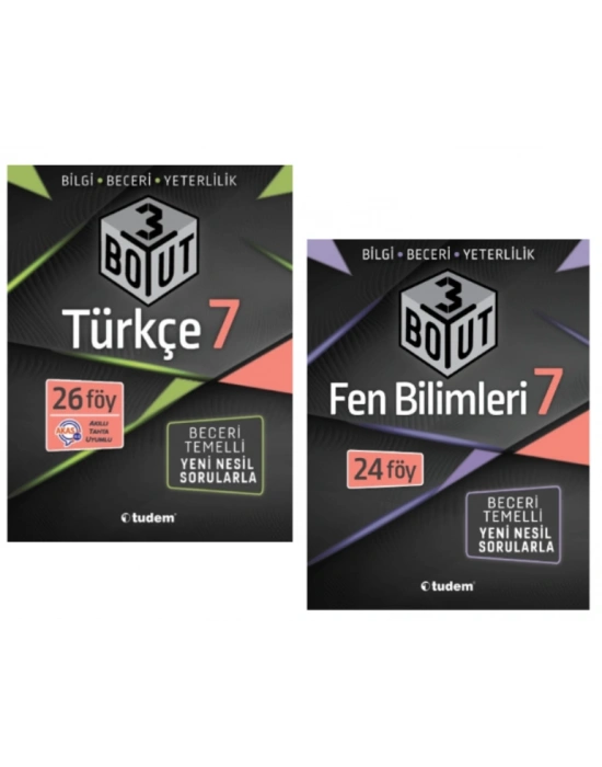 TUDEM YAYINLARI 7.SINIF 3 BOYUT TÜRKÇE - FEN BİLİMLERİ BECERİ TEMELLİ SORU BANKASI