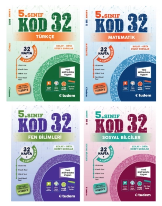 TUDEM YAYINLARI 5.SINIF KOD 32 TÜRKÇE - MATEMATİK - FEN BİLİMLERİ - SOSYAL BİLGİLER