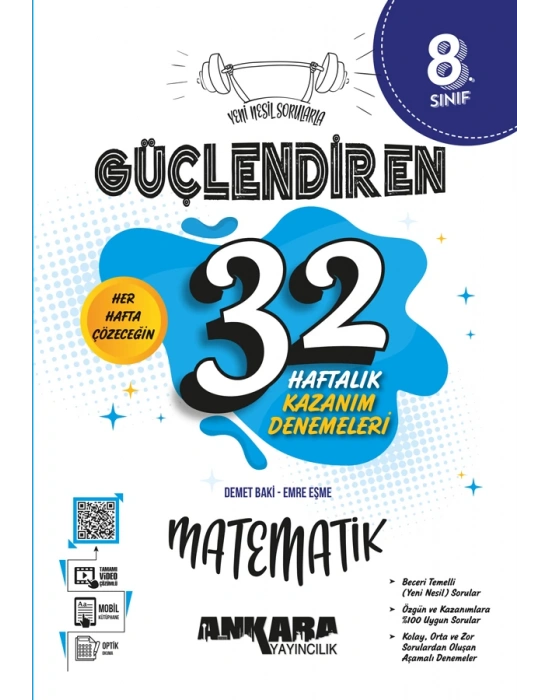 ANKARA YAYINCILIK 8. Sınıf Güçlendiren 32 Haftalık Matematik Kazanım Denemeleri