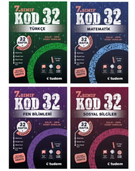 TUDEM YAYINLARI 7.SINIF KOD 32 TÜRKÇE - MATEMATİK - FEN BİLİMLERİ - SOSYAL BİLGİLER