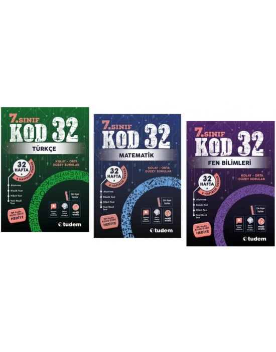 TUDEM YAYINLARI 7.SINIF KOD 32 TÜRKÇE - MATEMATİK - FEN BİLİMLERİ