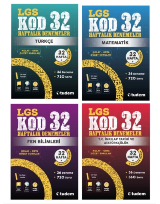 TUDEM YAYINLARI 8.SINIF LGS KOD 32 TÜRKÇE - MATEMATİK - FEN BİLİMLERİ - T.C.İNKİLAP TARİHİ HAFTALIK DENEME