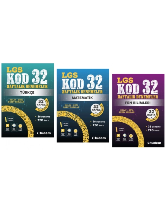 TUDEM YAYINLARI 8.SINIF LGS KOD 32 TÜRKÇE - MATEMATİK - FEN BİLİMLERİ  HAFTALIK DENEME