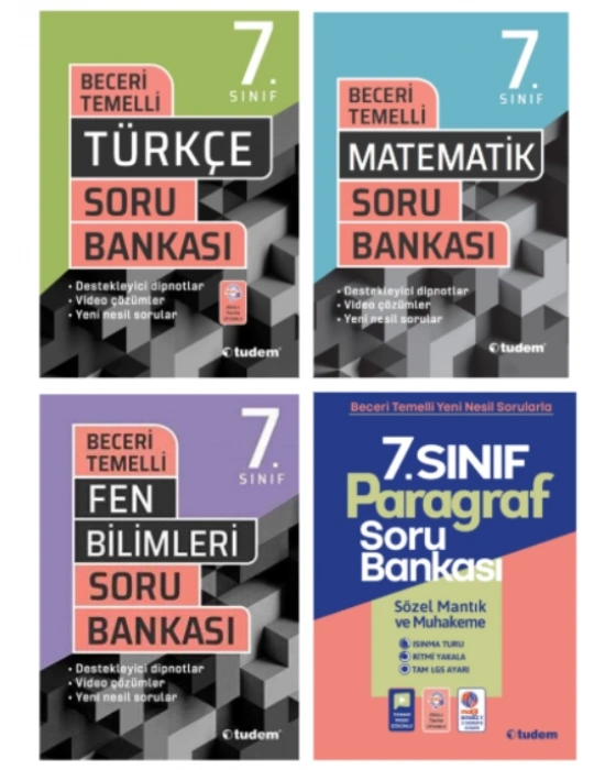 TUDEM YAYINLARI 7.SINIF BECERİ TEMELLİ TÜRKÇE - MATEMATİK - FEN BİLİMLERİ - PARAGRAF SORU BANKASI
