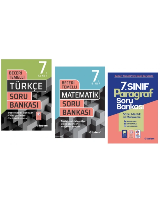 TUDEM YAYINLARI 7.SINIF BECERİ TEMELLİ TÜRKÇE - MATEMATİK - PARAGRAF SORU BANKASI