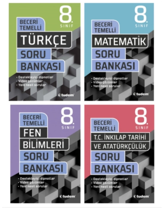 TUDEM YAYINLARI 8.SINIF LGS BECERİ TEMELLİ TÜRKÇE - MATEMATİK - FEN BİLİMLERİ - T.C İNKİLAP TARİHİ SORU BANKASI
