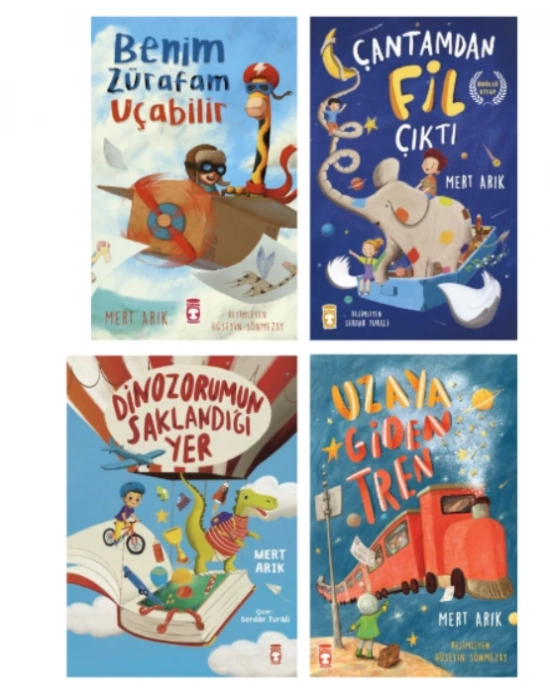 TİMAŞ YAYINLARI BENİM ZÜRAFAM UÇA BİLİR - ÇANTAMDAN FİL ÇIKTI - DİNAZORUMUN SAKLANDIĞI YER - UZAYA GİDEN TREN 4LÜ HİKAYE SETİ