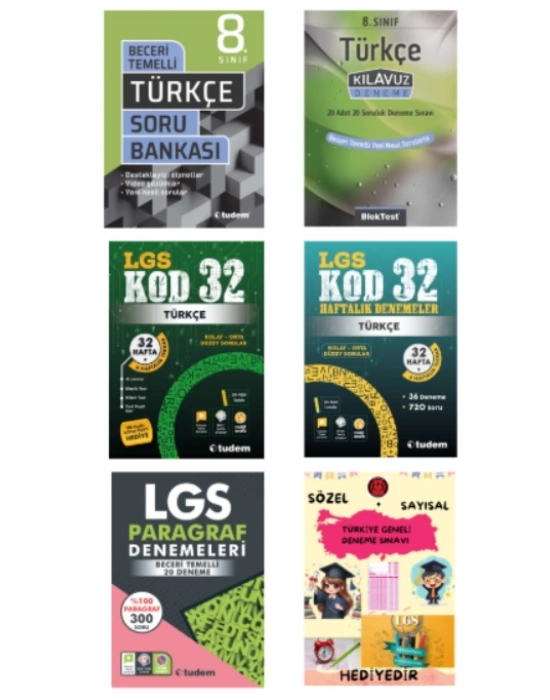 TUDEM YAYINLARI LGS TÜRKÇE BECERİ TEMELLİ SORU BANKASI - TÜRKÇE KLAVUZ DENEME - TÜRKÇE KOD 32 - TÜRKÇE 32 HAFTALIK DENEMELER - LGS PARAGRAF DENEME - HEDİYE