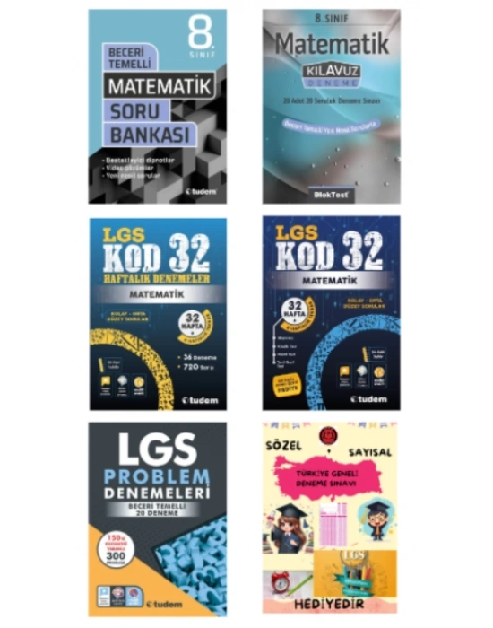 TUDEM YAYINLARI LGS MATEMATİK BECERİ TEMELLİ SORU BANKASI - MATEMATİK KLAVUZ DENEME - MATEMATİK KOD 32 - MATEMATİK 32 HAFTALIK DENEMELER - LGS PROBLEMLER DENEME - HEDİYE