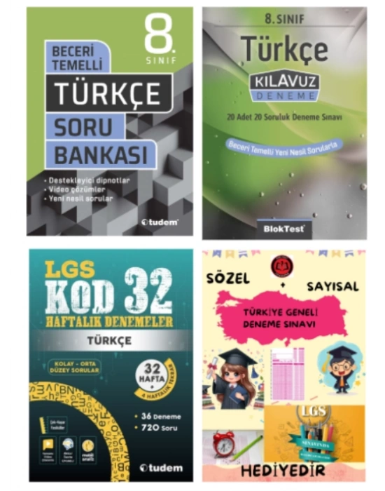 TUDEM YAYINLARI LGS TÜRKÇE BECERİ TEMELLİ SORU BANKASI - TÜRKÇE KLAVUZ DENEME - TÜRKÇE 32 HAFTALIK DENEMELER - HEDİYE