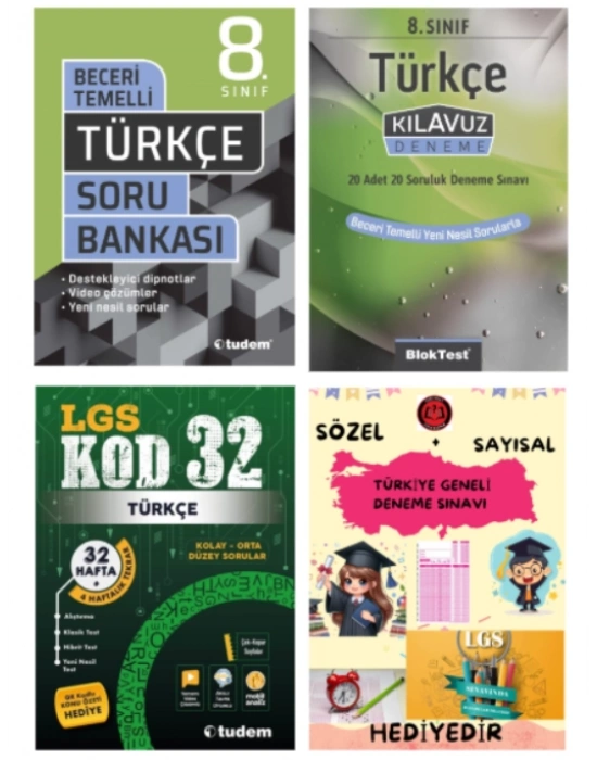 TUDEM YAYINLARI LGS TÜRKÇE BECERİ TEMELLİ SORU BANKASI - TÜRKÇE KLAVUZ DENEME - TÜRKÇE KOD 32 DENEME - HEDİYE
