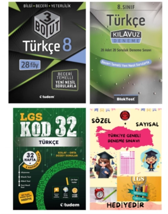 TUDEM YAYINLARI LGS TÜRKÇE 3 BOYUT BECERİ TEMELLİ SORU BANKASI - TÜRKÇE KLAVUZ DENEME - TÜRKÇE KOD 32 - HEDİYE