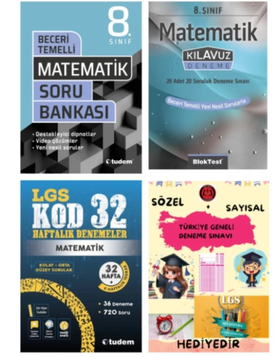 TUDEM YAYINLARI LGS MATEMATİK BECERİ TEMELLİ SORU BANKASI - MATEMATİK KLAVUZ DENEME - MATEMATİK 32 HAFTALIK DENEMELER - HEDİYE