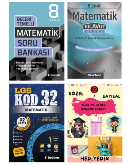 TUDEM YAYINLARI LGS MATEMATİK BECERİ TEMELLİ SORU BANKASI - MATEMATİK KLAVUZ DENEME - MATEMATİK KOD 32 DENEME - HEDİYE