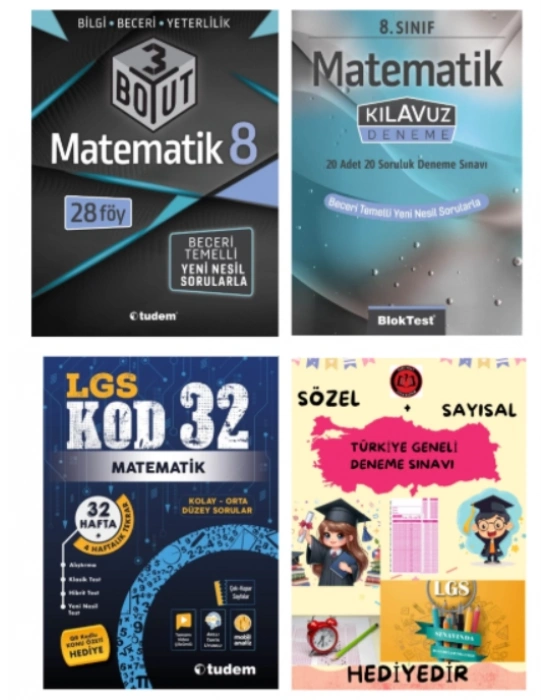 TUDEM YAYINLARI LGS MATEMATİK 3 BOYUT BECERİ TEMELLİ SORU BANKASI - MATEMATİK KLAVUZ DENEME - MATEMATİK KOD 32 DENEME - HEDİYE
