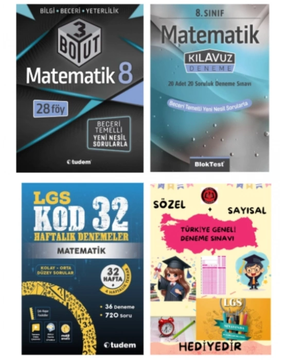 TUDEM YAYINLARI LGS MATEMATİK BECERİ TEMELLİ SORU BANKASI - MATEMATİK KLAVUZ DENEME - MATEMATİK KOD 32 HAFTALIK DENEME - HEDİYE