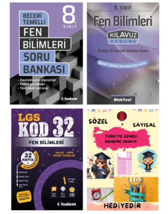 TUDEM YAYINLARI LGS FEN BİLİMLERİ BECERİ TEMELLİ SORU BANKASI - FEN BİLİMLERİ KLAVUZ DENEME - FEN BİLİMLERİ KOD 32 DENEME - HEDİYE
