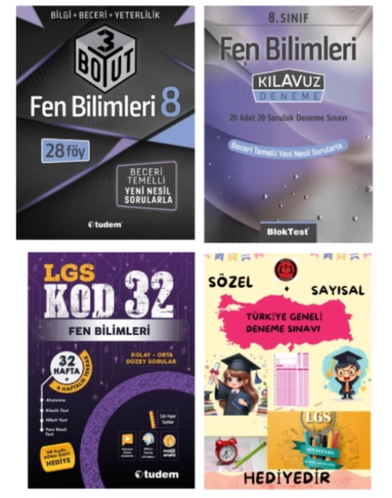 TUDEM YAYINLARI LGS FEN BİLİMLERİ 3 BOYUT BECERİ TEMELLİ SORU BANKASI - FEN BİLİMLERİ KLAVUZ DENEME - FEN BİLİMLERİ KOD 32 - HEDİYE
