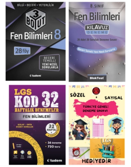 TUDEM YAYINLARI LGS FEN BİLİMLERİ 3 BOYUT BECERİ TEMELLİ SORU BANKASI - FEN BİLİMLERİ KLAVUZ DENEME - FEN BİLİMLERİ KOD 32 HAFTALIK DENEME - HEDİYE