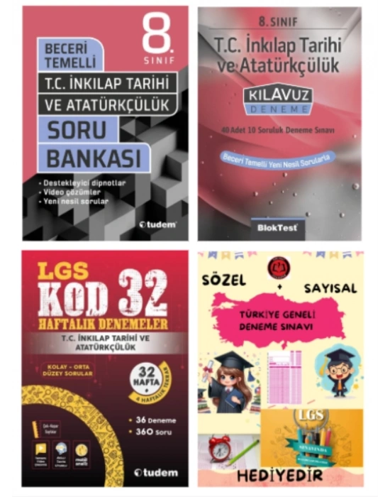 TUDEM YAYINLARI LGS T.C İNKILAP TARİHİ  BECERİ TEMELLİ SORU BANKASI - T.C İNKILAP TARİHİ KLAVUZ DENEME - T.C İNKILAP TARİHİ 32 HAFTALIK DENEMELER - HEDİYE