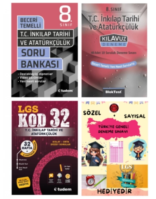TUDEM YAYINLARI LGS T.C İNKILAP TARİHİ BECERİ TEMELLİ SORU BANKASI - T.C İNKILAP TARİHİ KLAVUZ DENEME - T.C İNKILAP TARİHİ KOD 32 DENEME - HEDİYE