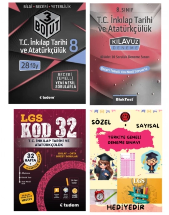 TUDEM YAYINLARI LGS 3 BOYUT T.C İNKILAP TARİHİ BECERİ TEMELLİ SORU BANKASI - T.C İNKILAP TARİHİ KLAVUZ DENEME - T.C İNKILAP TARİHİ KOD 32 DENEME - HEDİYE