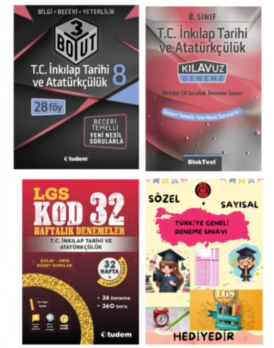 TUDEM YAYINLARI LGS 3 BOYUT T.C İNKILAP TARİHİ BECERİ TEMELLİ SORU BANKASI - T.C İNKILAP TARİHİ KLAVUZ DENEME - T.C İNKILAP TARİHİ KOD 32 HAFTALIK DENEMELER - HEDİYE