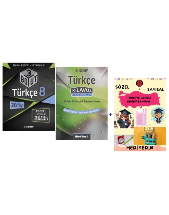 TUDEM YAYINLARI LGS TÜRKÇE 3 BOYUT BECERİ TEMELLİ SORU BANKASI - TÜRKÇE KLAVUZ DENEME - HEDİYE