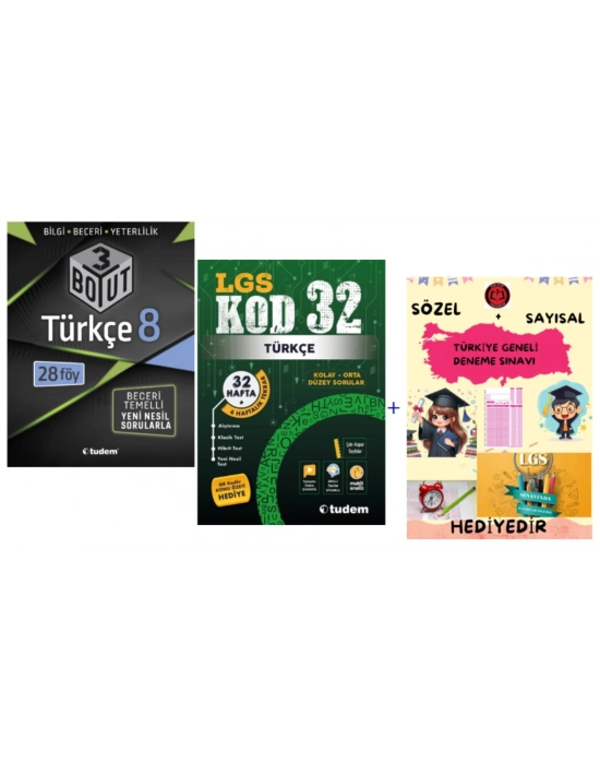 TUDEM YAYINLARI LGS TÜRKÇE 3 BOYUT BECERİ TEMELLİ SORU BANKASI - TÜRKÇE KOD 32 DENEME- HEDİYE