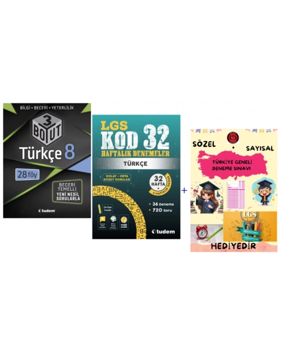 TUDEM YAYINLARI LGS TÜRKÇE 3 BOYUT BECERİ TEMELLİ SORU BANKASI - TÜRKÇE KOD 32 HAFTALIK DENEMELER- HEDİYE