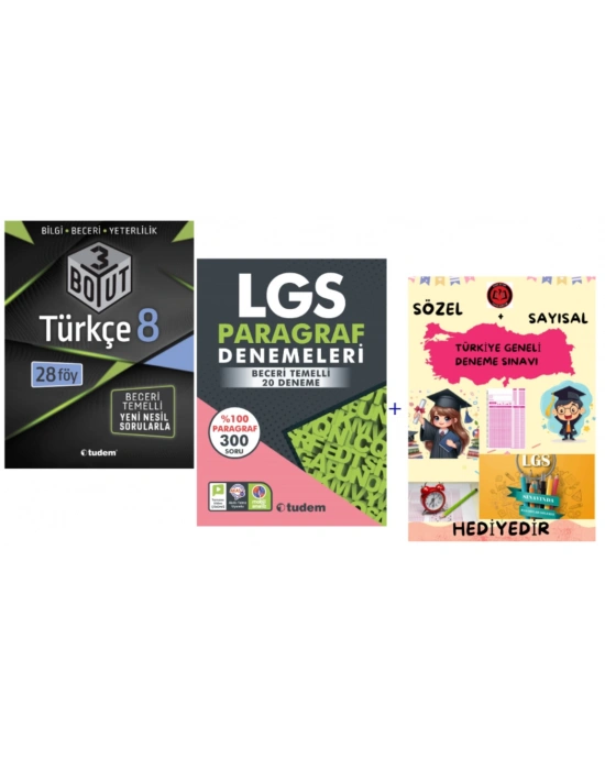 TUDEM YAYINLARI LGS TÜRKÇE 3 BOYUT BECERİ TEMELLİ SORU BANKASI - LGS 20Lİ PARAGRAF DENEME - HEDİYE