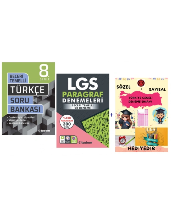 TUDEM YAYINLARI LGS TÜRKÇE BECERİ TEMELLİ SORU BANKASI - LGS PARAGRAF 20Lİ DENEME - HEDİYE