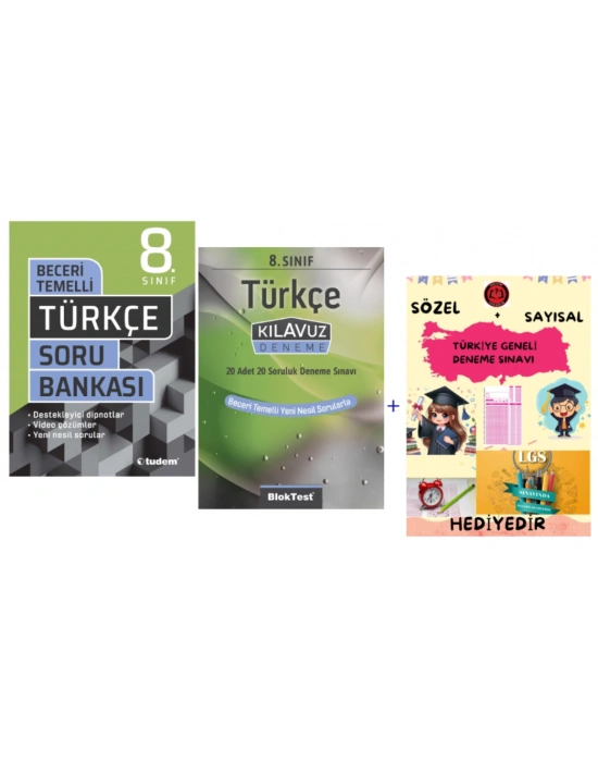 TUDEM YAYINLARI LGS TÜRKÇE BECERİ TEMELLİ SORU BANKASI - TÜRKÇE KLAVUZ DENEME - HEDİYE