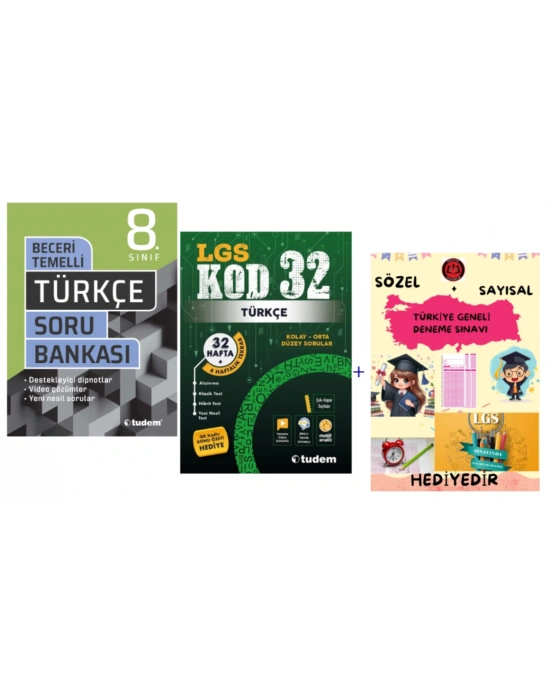 TUDEM YAYINLARI LGS TÜRKÇE BECERİ TEMELLİ SORU BANKASI - LGS TÜRKÇE KOD 32 DENEME - HEDİYE