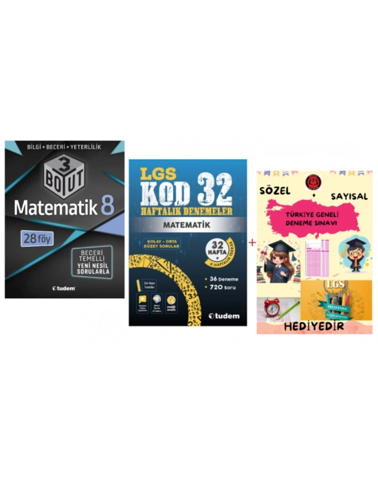 TUDEM YAYINLARI LGS MATEMATİK 3 BOYUT BECERİ TEMELLİ SORU BANKASI - MATEMATİK KOD 32 HAFTALIK  DENEMELER - HEDİYE