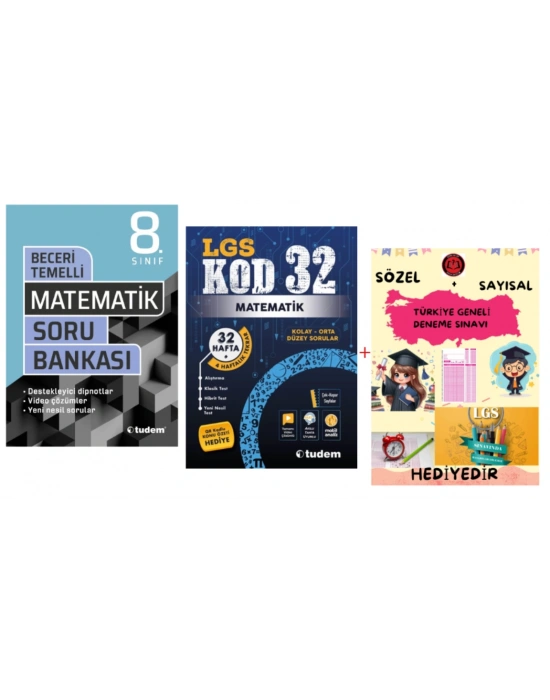 TUDEM YAYINLARI LGS MATEMATİK BECERİ TEMELLİ SORU BANKASI - MATEMATİK KOD 32 DENEME - HEDİYE
