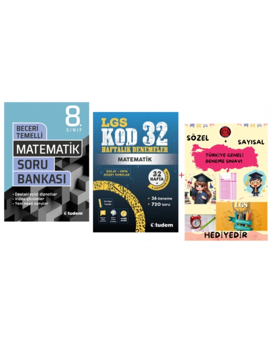 TUDEM YAYINLARI LGS MATEMATİK BECERİ TEMELLİ SORU BANKASI - MATEMATİK KOD 32 HAFTALIK DENEMELER - HEDİYE
