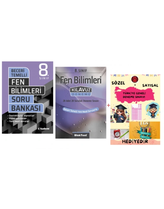 TUDEM YAYINLARI LGS FEN BİLİMLERİ BECERİ TEMELLİ SORU BANKASI - FEN BİLİMLERİ KLAVUZ DENEME - HEDİYE
