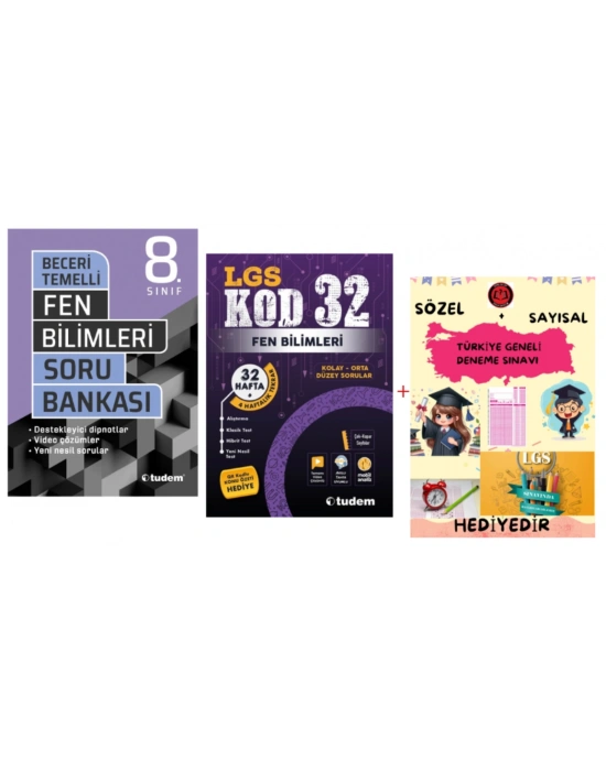 TUDEM YAYINLARI LGS FEN BİLİMLERİ BECERİ TEMELLİ SORU BANKASI - FEN BİLİMLERİ KOD 32 DENEME - HEDİYE