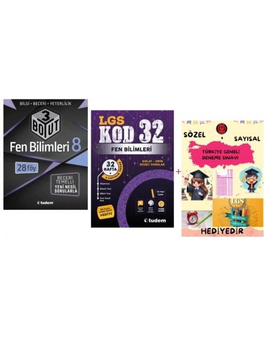 TUDEM YAYINLARI LGS FEN BİLİMLERİ 3 BOYUT BECERİ TEMELLİ SORU BANKASI -  FEN BİLİMLERİ KOD 32 DENEME - HEDİYE