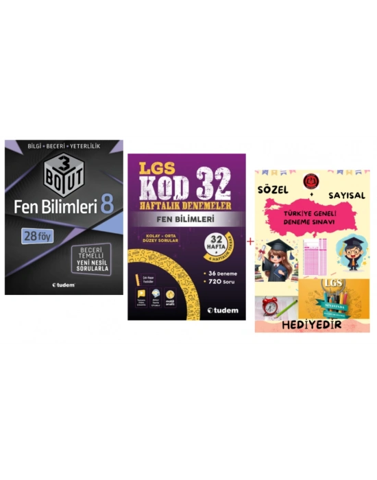 TUDEM YAYINLARI LGS FEN BİLİMLERİ 3 BOYUT BECERİ TEMELLİ SORU BANKASI - FEN BİLİMLERİ KOD 32 HAFTALIK DENEMELER - HEDİYE