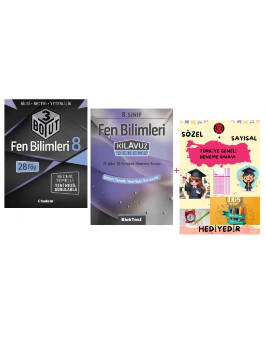 TUDEM YAYINLARI LGS FEN BİLİMLERİ 3 BOYUT BECERİ TEMELLİ SORU BANKASI - FEN BİLİMLERİ KLAVUZ DENEME - HEDİYE