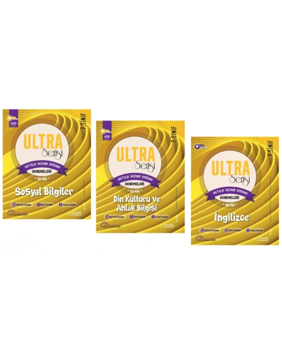 PALME YAYINLARI 7.SINIF SOSYAL BİLGİLER - DİN - İNGİLİZCE KAZANIM KAVRAMA DENEME SETİ