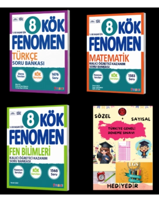 FENOMEN YAYINCILIK 8 KÖK Türkçe - Matematik - Fen Bilimleri Soru Bankası+Hediyelidir