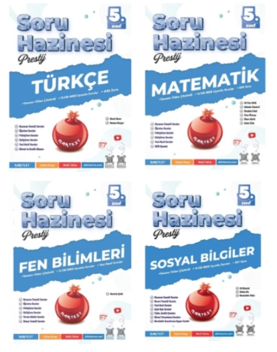 NARTEST YAYINLARI 5.SINIF PRESTİJ TÜRKÇE - MATEMATİK - FEN BİLİMLERİ - SOSYAL BİLGİLER SORU HAZİNESİ