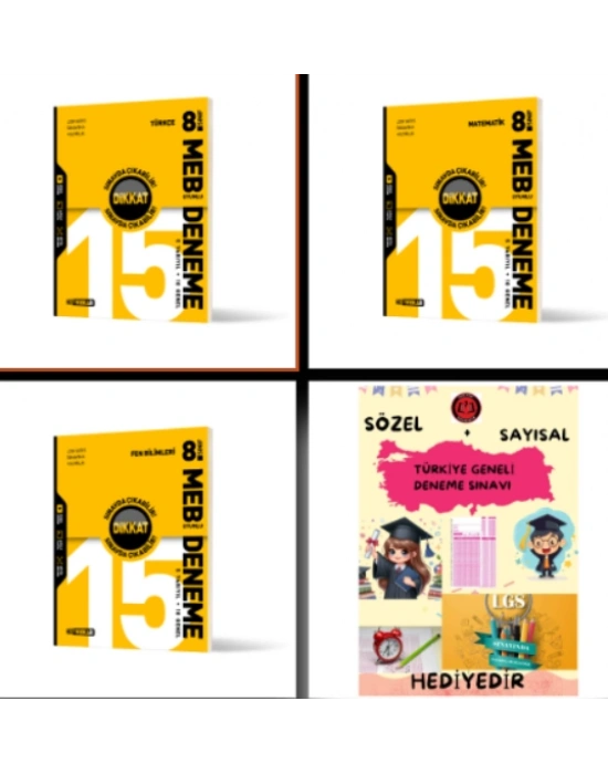 HIZ YAYINLARI 8. SINIF TÜRKÇE - MATEMATİK - FEN BİLİMLERİ 15 Lİ DENEME - Hediyelidir